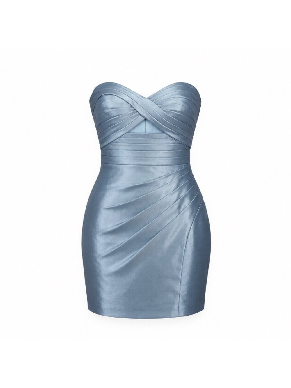 Stacees Womens Sky Blue Satin Ruched Strapless Mini Dress Special Occasion Sz 2